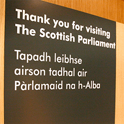 Sign at Parliament in English and Gaelic 